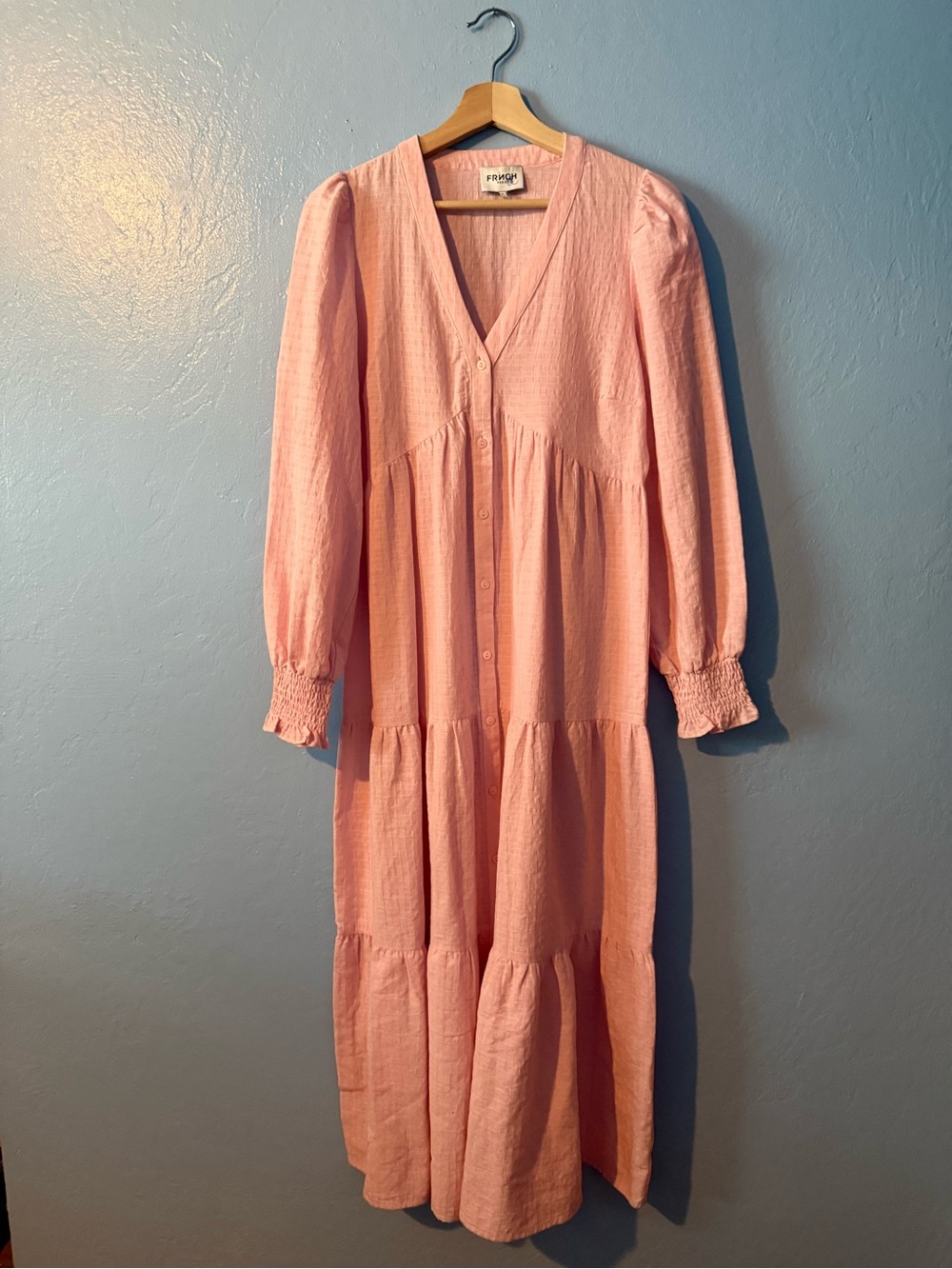 FRNCH Blush Pink Tiered Button-Front Maxi Dress
